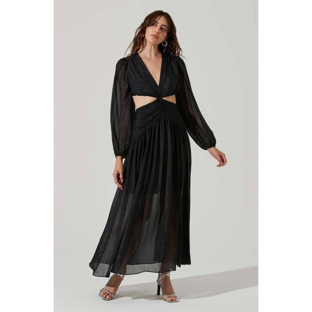 ASTAR Metallic Twist Cutout Waist Maxi Dress size S B36